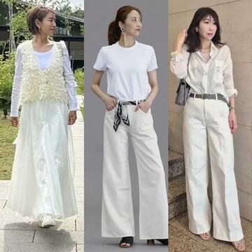 【50代のオールホワイトコーデ5選】白アイテムで清涼感たっぷり！涼しげな大人の夏のおしゃれ