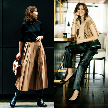 【こっくりキャメルが際立つコーデ5選】黒で切れ味よく、ブラウンの同系色でリッチ感を演出