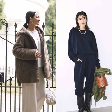 アクティブなフーデットコートからぬくぬくした気分を味わえるニットのセットアップまで【50代の1週間コーデ】