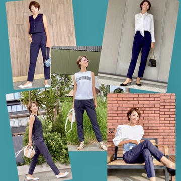 「E by eclat」多機能テーパードパンツ｜夏を快適に乗り切る！私流着回しスタイル