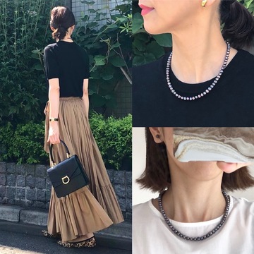 GU黒ニット&黒パールを効かせて❤︎