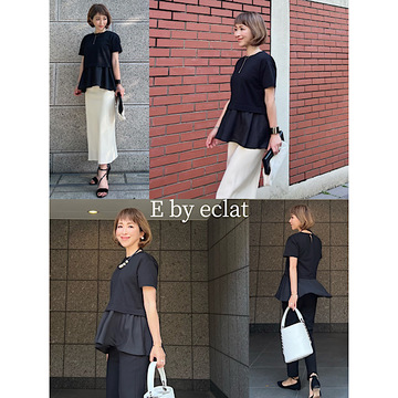 E by eclatの「異素材切替ブラウス」