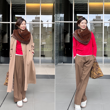 コートのインナーはGU赤で決まり