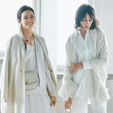 【ホワイトのワントーンコーデ2選】明度の異なる白を重ねて奥行きを出し、大人の余裕を