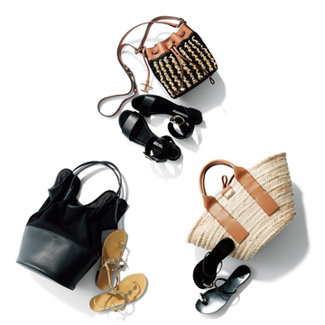 シルキー系パンツに合わせたい、ヌーディフラット靴と抜け感バッグ