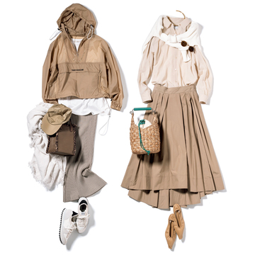 ベージュのスカートスタイルに「白」を加えるだけで明るくこなれ印象に！