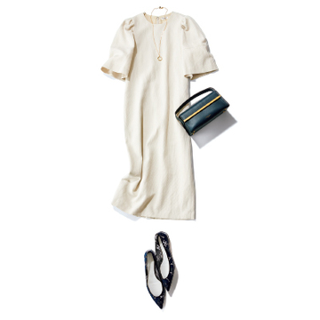 ちょうどいい女らしさを醸し出す白ワンピで、レストランに夕涼みへ【7月の雰囲気出しワンピース31days】