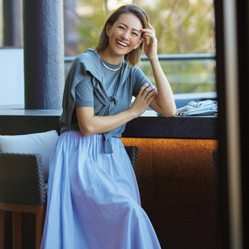 【きれい色ボリュームスカートコーデ】フラワー染めのやさしい色合いでぐんと春らしく！