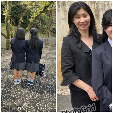 入学式は襟元フリルの黒スーツで