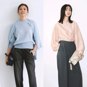 こなれ感のあるデニム風ジョガーパンツから淡ピンク×チャコールグレーのワンツーコーデまで【50代の1週間コーデ】