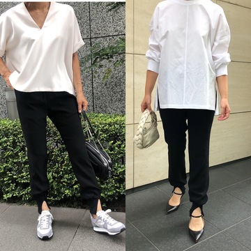 【50代 コーデ】累計1638枚売れヒット＼バイヤーS＆Aが穿いてみました／Col Pierrot×éclat「とろみスリットリブパンツ」