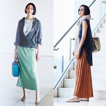 トップスのレイヤードやストール使いで薄艶スカートにこなれ感を【夏は「薄艶ボトム」さえあればいい！】