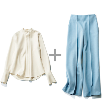 モード感のあるバンドカラーシャツならマルチに決まる！【おしゃれプロたちのワンツーコーデ】