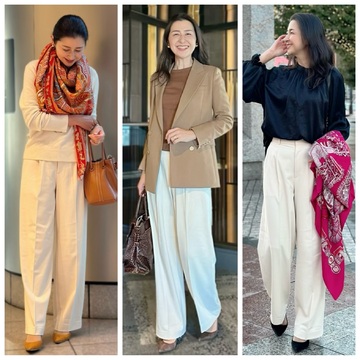 新年会ランチへは明るいNATURALカラーで♡UNIQLOタックワイドパンツ３コーディネート