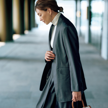 【エレガントでかっこいいジャケットスタイル】カーディガン感覚で着れる「ノーカラージャケット」