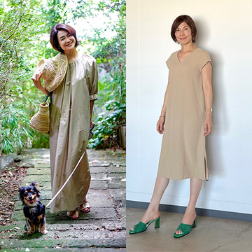 【エクラ華組SNAP】大人の上品さ漂う。50代のベージュワンピーススタイルを拝見！