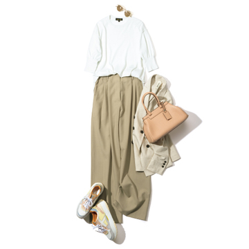 【ベージュコーデの着こなし術】＜DAY4＞とろみ系ワイドパンツならオフィスシーンにもOK！