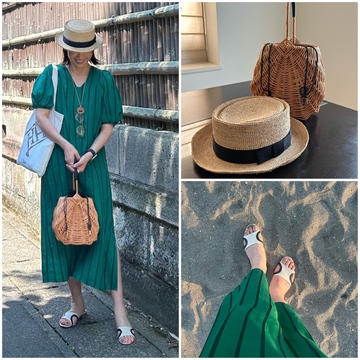 真夏の鎌倉コーデは麦わら帽子とワンピース