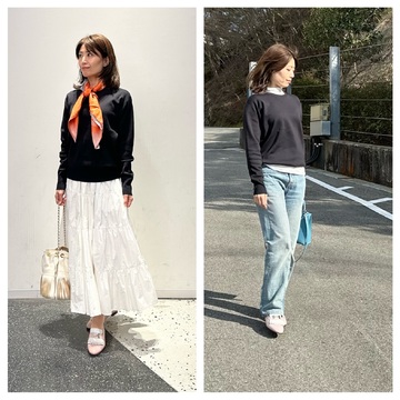 季節の変わり目に活躍するコットンニットとスカーフ