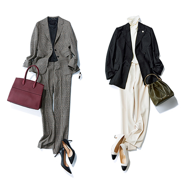 小物やインナーでこなれ感を！お仕事ジャケット×旬パンツのスタイルアップコーデ①