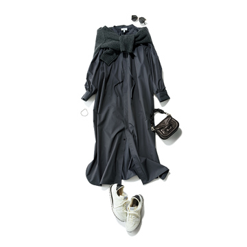 最高気温21℃の快晴！ベーシックなシャツワンピをグレーでまとめてモダンに昇華｜3/19(日)【50代の毎日コーデ】