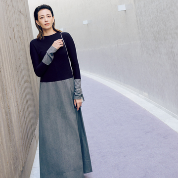 【大人のドレスアップワンピース】グレー×ブラックの配色デザインで静かなインパクトをまとって