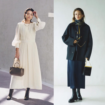 イノセントな白ドレス×ロングブーツコーデからシックな黒コート×プリントストールコーデまで【50代の1週間コーデ】 