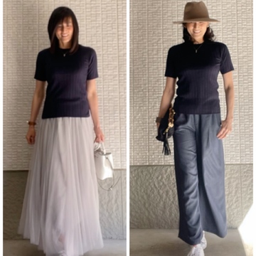 ネイビーのシルクニット2コーデ