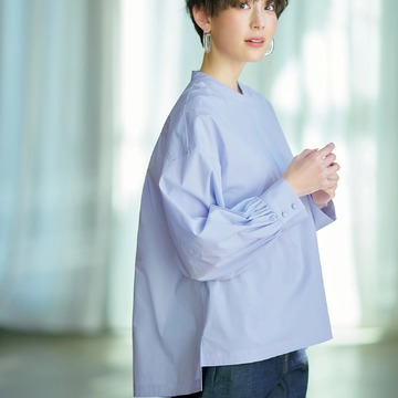 エクラ別注、春の新色ラベンダーがお目見え！「SINME」の袖ボリュームシャツ