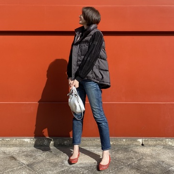 グラフィック柄のローヒールシューズでお出かけ♪