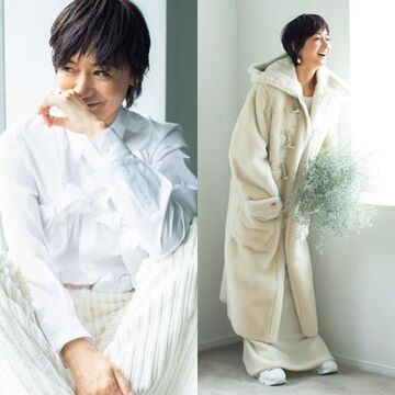 富岡佳子さんが着こなす上品に冬映えする「大人の白」