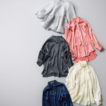 【印象派トップス】つややかな光沢素材のブラウスなら一点効かせるだけでドレッシー