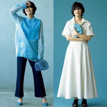 富岡佳子さんが着こなす大人の着映えカラー「心惹かれるブルー」
