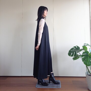 春の重ね着スタイル！無印良品のノースリーブワンピース♡