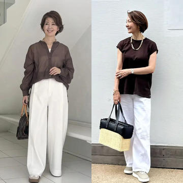 【白パンツを使った秋コーデ5選】ブラウンやカーキなど秋色トップスと相性抜群。季節感のある上品な装いに！
