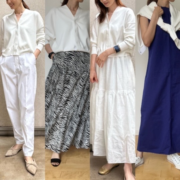 E by éclatの「Vネックスナップカーディガン」をセルフスタイリングしてみました！