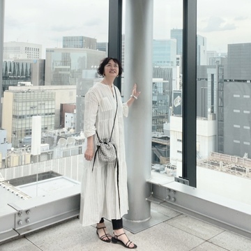 5月の銀座♡ストライプ柄リネンティアードワンピース