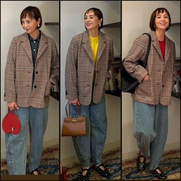 ジャケットとデニムは共通。それはまるでリアル着せ替え