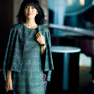 グレンチェック柄のセットアップでビジネスシーンを華やかに【エレガントに装う日のジャケット×ワンピース】