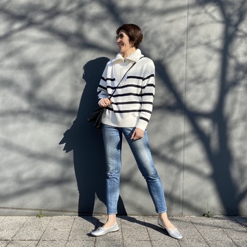 ZARAのボーダーニット＆SPELTAのバレエシューズでお散歩