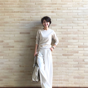 無印ベージュセーター×ボトム3パターンコーデ