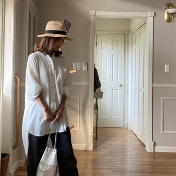 ロングシャツ×ワイドパンツでゆるふわ⭐︎