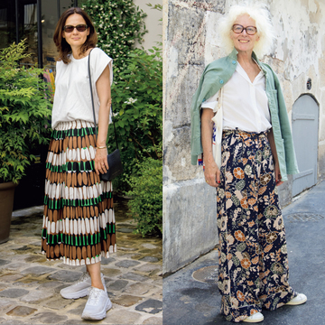 【パリSNAP】大胆柄のボトム、パリマダムは白トップスを合わせて着こなす！ 