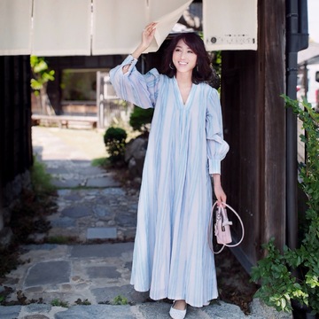 ストライプ柄のカフタンワンピで♡発酵食ランチ