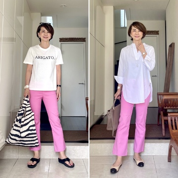 ZARAのピンクパンツ ON&OFF コーデ