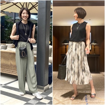 UNIQLOのノースリーブTで半分ブラックコーデ ～パンツ＆スカートVer.～