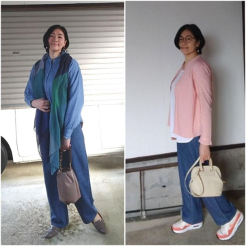 甘めシャツ×ユニクロのデニムパンツ