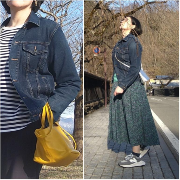 スニーカーと、ユニクロのGジャンで春のお散歩コーデ