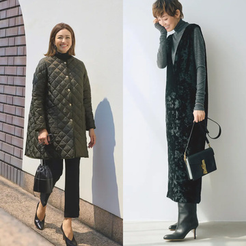 キルティングコート×細身パンツのきれいめカジュアルコーデからエレガントなベルベット素材の黒ワンピースコーデまで【50代の1週間コーデ】 