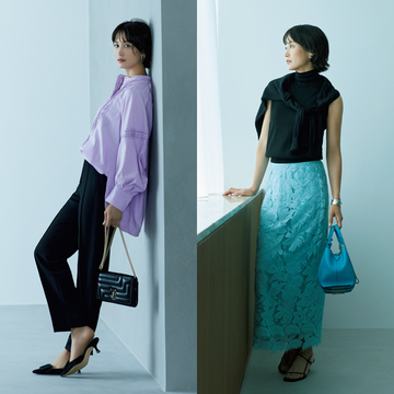 【きれい色がきわだつ半分ブラックコーデ3選】色&柄アイテムの魅力を引き立てる黒の魅力